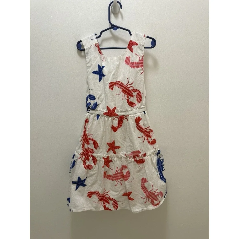 J.Crew Girls Size 8 Lobster Starfish Print Cotton Dress Red White Blue Coastal